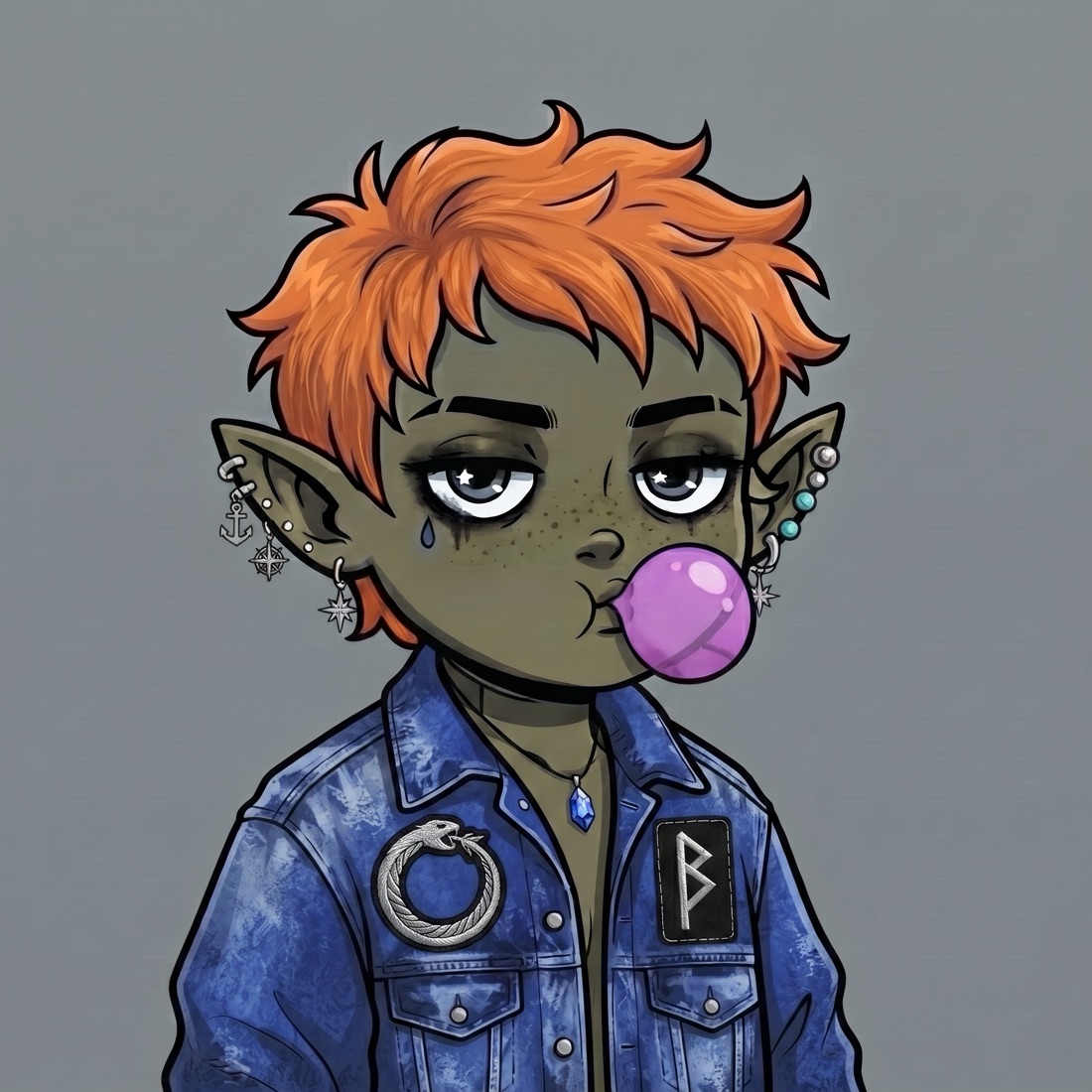 Punk Elf — orange hair, denim jacket